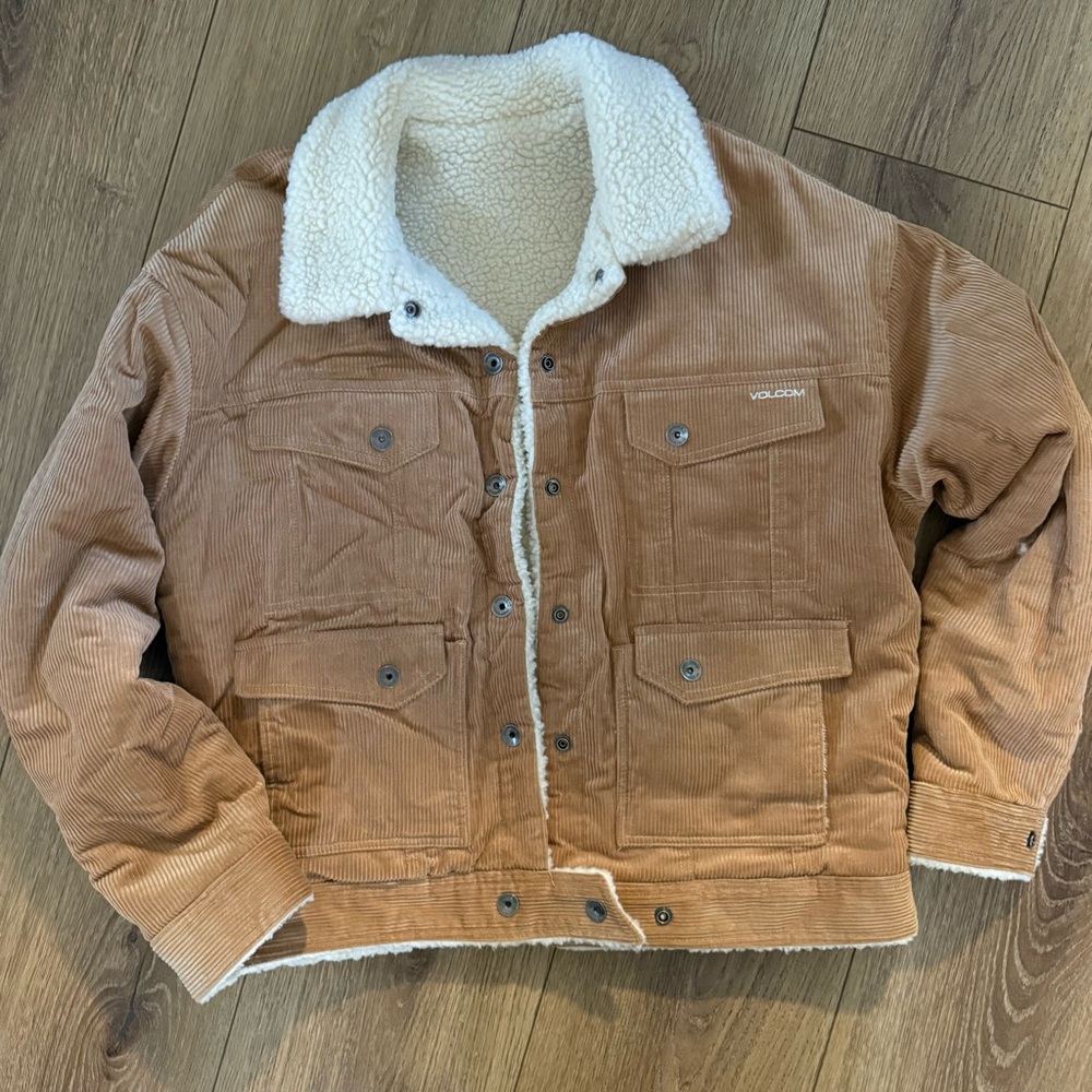 Volcom Women’s Tan Corduroy Jacket with Sherpa Lining